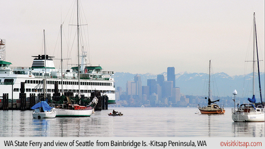 WA State Ferry and view of Seattle from Bainbridge Island